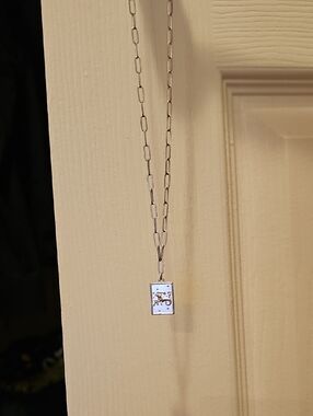 Claire's Silver Rectangular Pendant Necklace with Link Chain